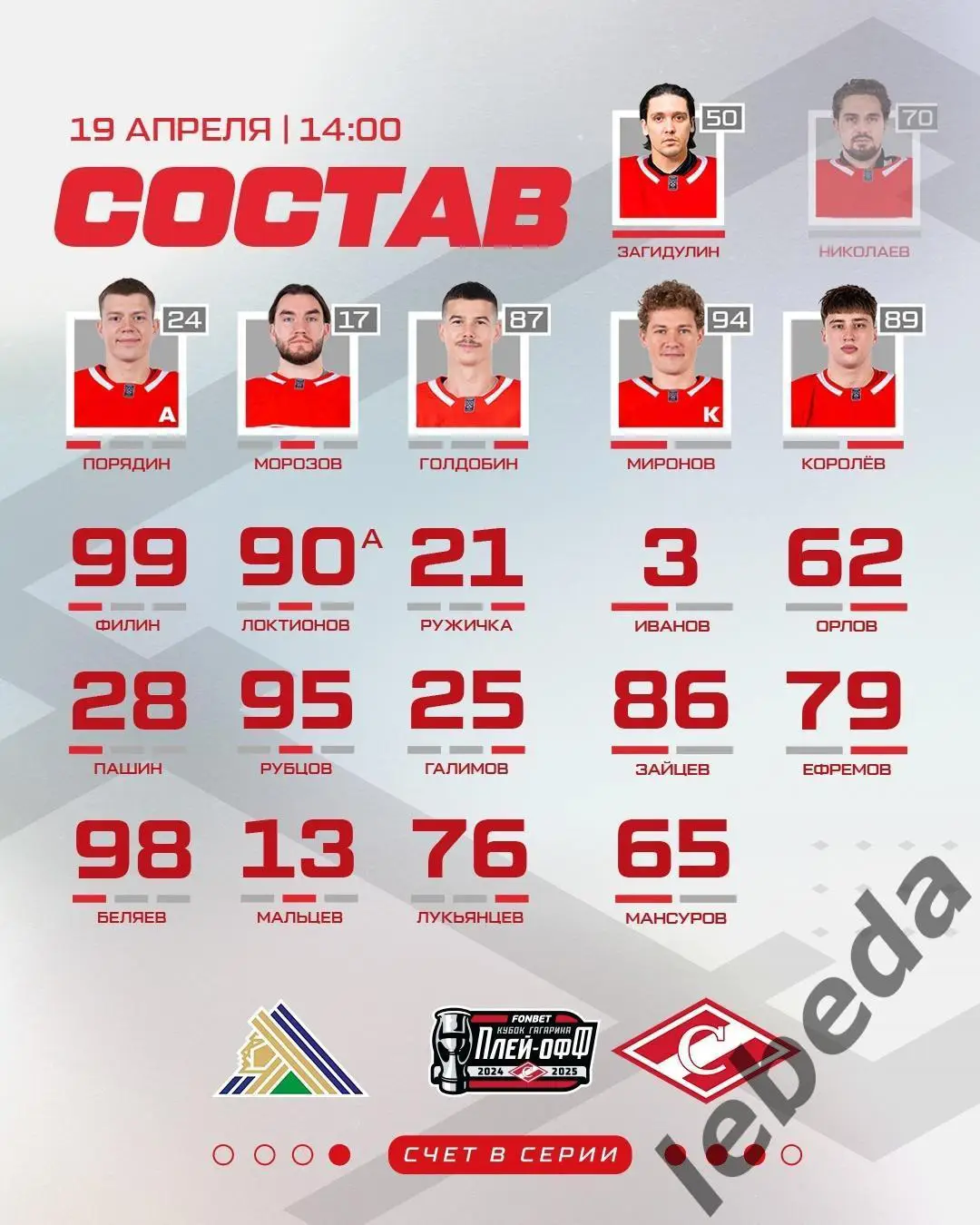 Салават Юлаев Уфа - Спартак Москва - 2024 / 2025. Плей-офф (19.04.25) игра №5 1