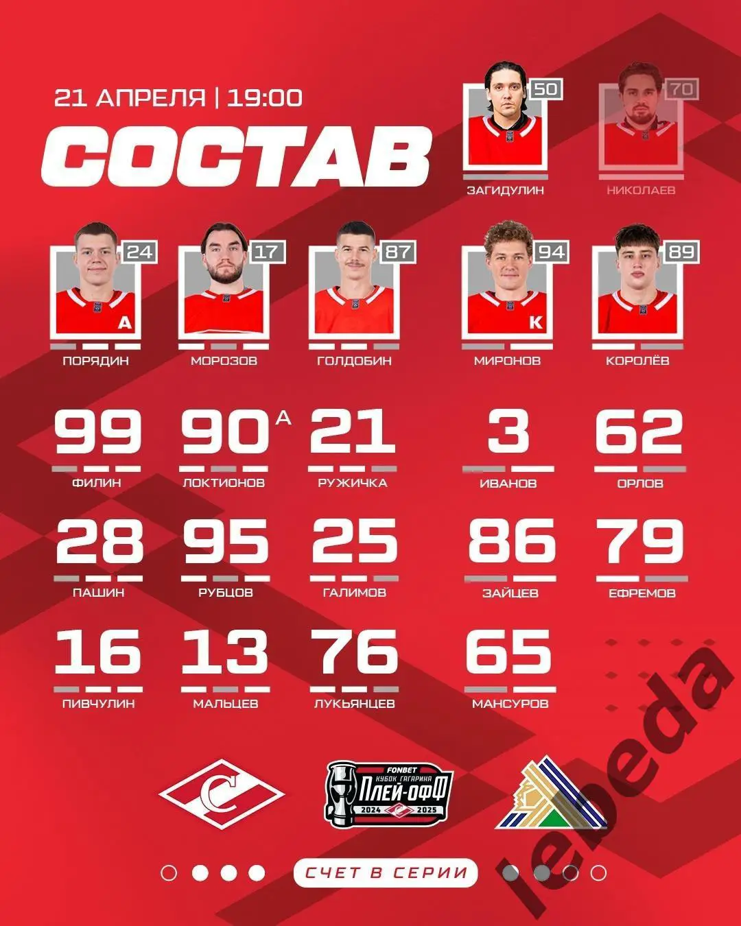 Салават Юлаев Уфа - Спартак Москва - 2024 / 2025 г. Плей-офф (21.04.25) игра №6 1