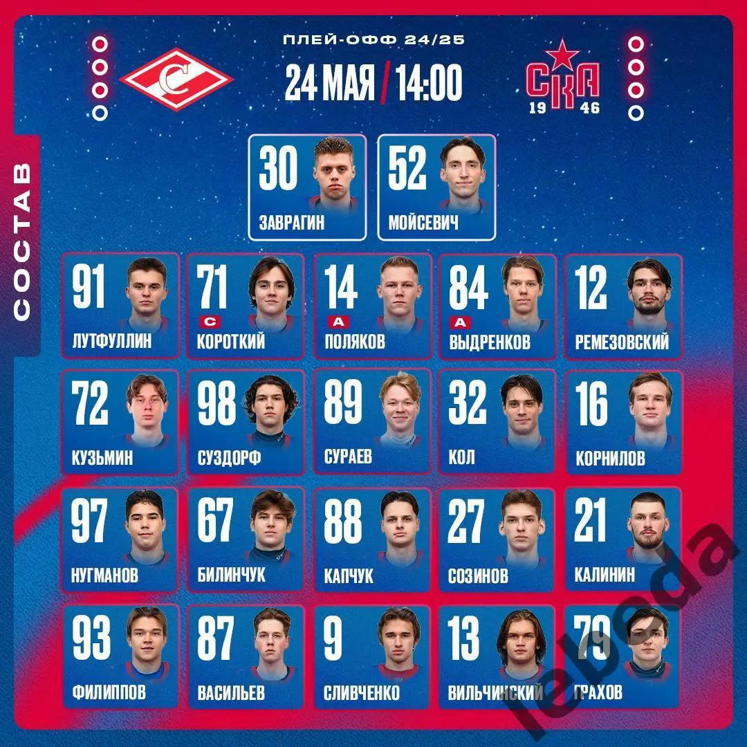 МХК Спартак Москва - СКА - 1946 (Санкт-Петербург) - 2024 /2025 год. (24.05.25.) 2