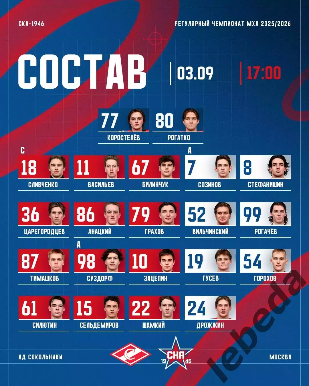 МХК Спартак Москва - СКА 1946 (Санкт-Петербург) - 2025 / 2026 год. (03.09.25.) 2