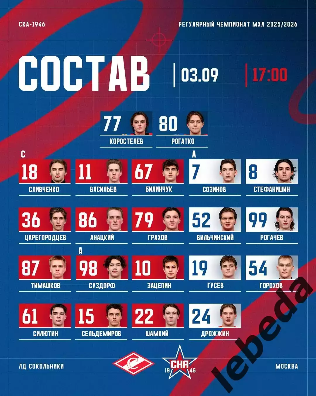 МХК Спартак Москва - СКА 1946 (Санкт-Петербург) - 2025 / 2026 год. (03.09.25.) 2