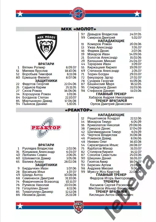 СКА-Юниор СП - Молот Пермь / Реактор Нижнекамск - 2025 / 2026 г.официальная. 4