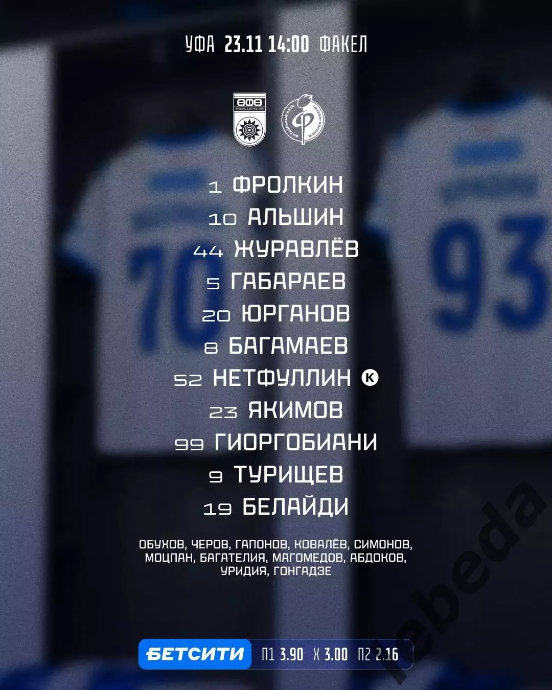 Уфа - Факел воронеж - 2025 / 2026 г. (23.11.25.) 2