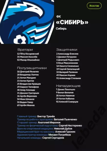 Иркутск - Сибирь Новосибирск - 2025-2026 г. (21.08.2025.) Кубок Рос. официальная 2