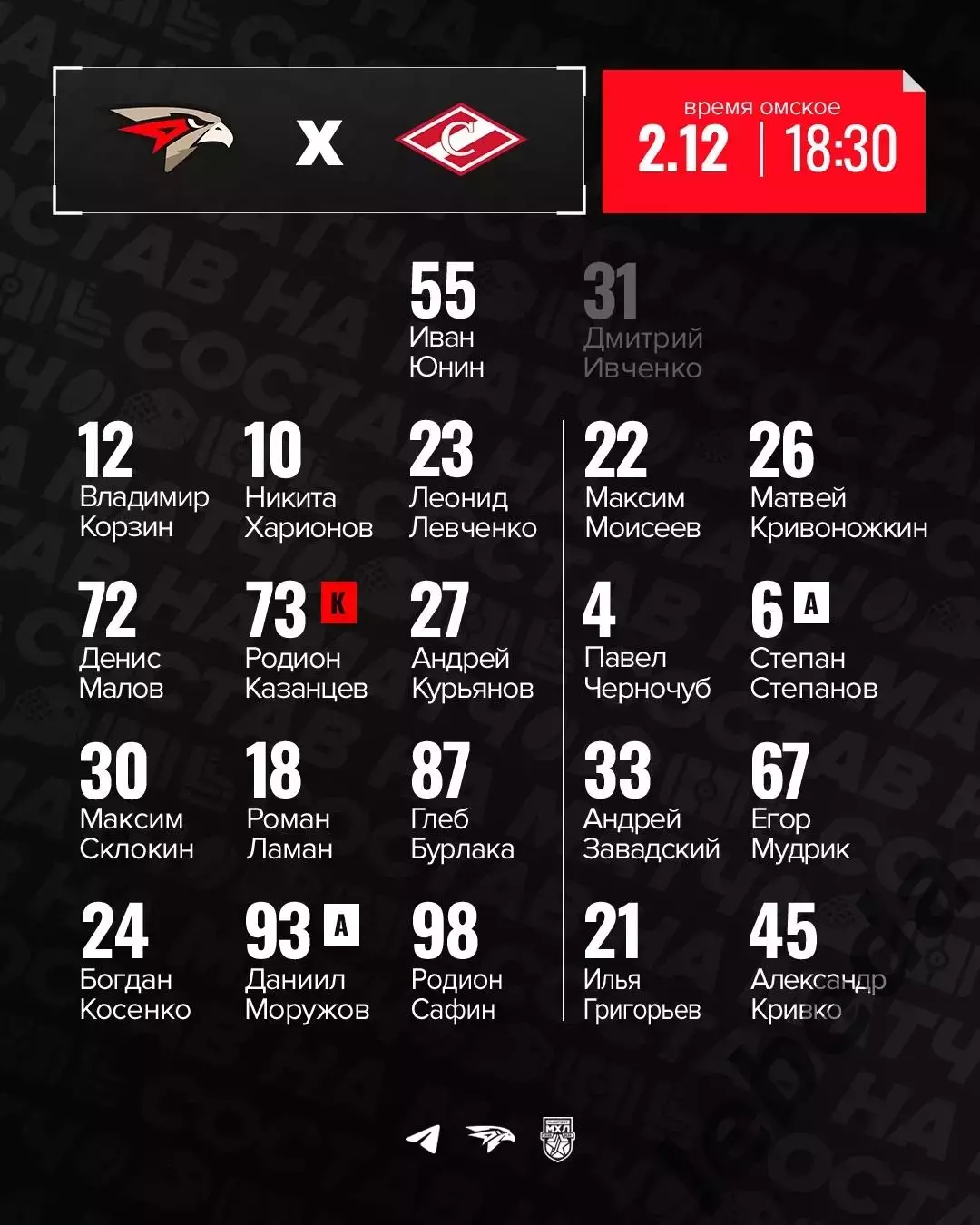 Омские Ястребы Омск - МХК Спартак Москва - 2025-2026 г. (2.12.2025.) 2