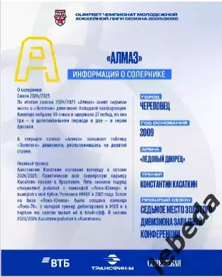 МХК Динамо М - Алмаз Череповец - 2025 / 2026 год. (1.12.25.) официальная 1