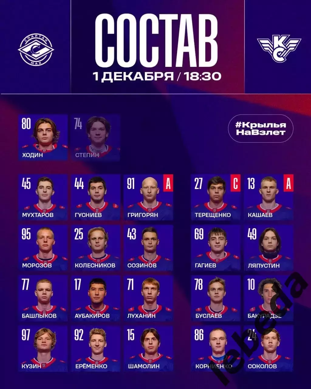 МХК Спартак МАХ - Крылья Советов Москва - 2025-2026 год. (1.12.2025.) 2