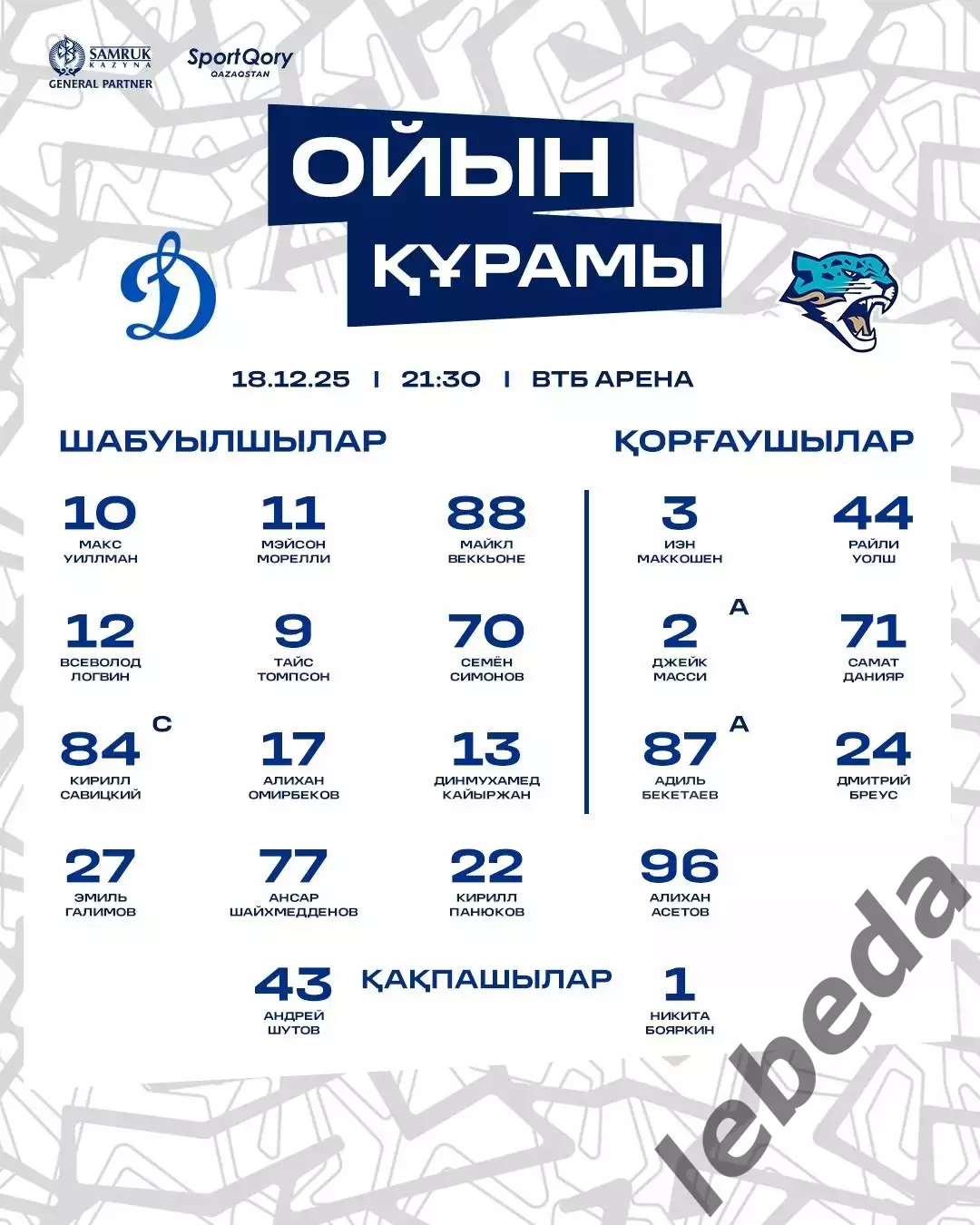 Динамо Москва - Барыс Астана - 2025 / 2026 год.(18.12.25.) 2