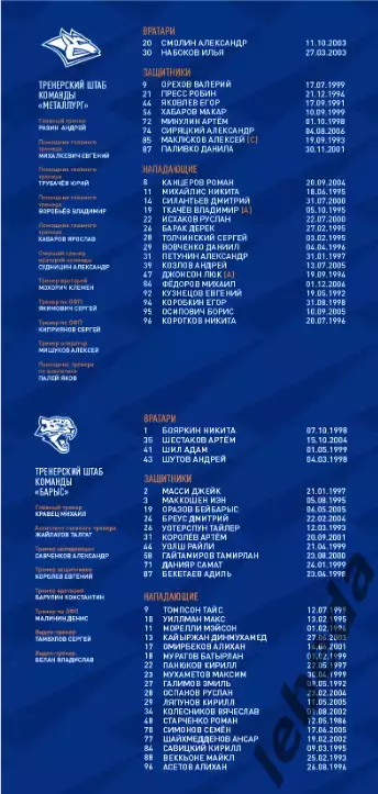 Металлург Магнитогорск - Барыс Астана - 2025-2026 год. (29.11.25.) официальная 5