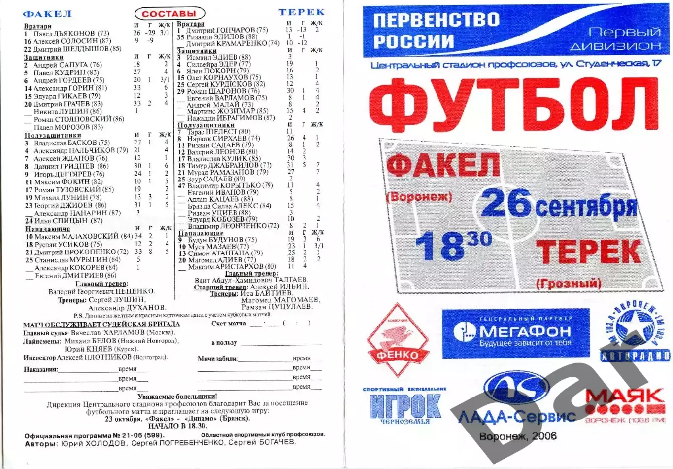 ФК Факел Воронеж - Терек Грозный 2006