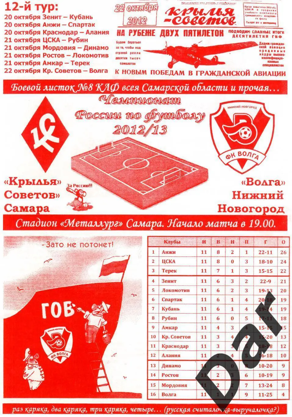 фан Крылья Советов Самара – Волга Нижний Новгород Боевой листок № 8 КЛФ 2012