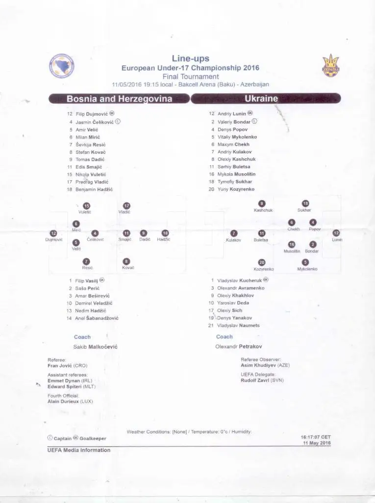 Босния И Герцеговина-Украина-2016 U-16