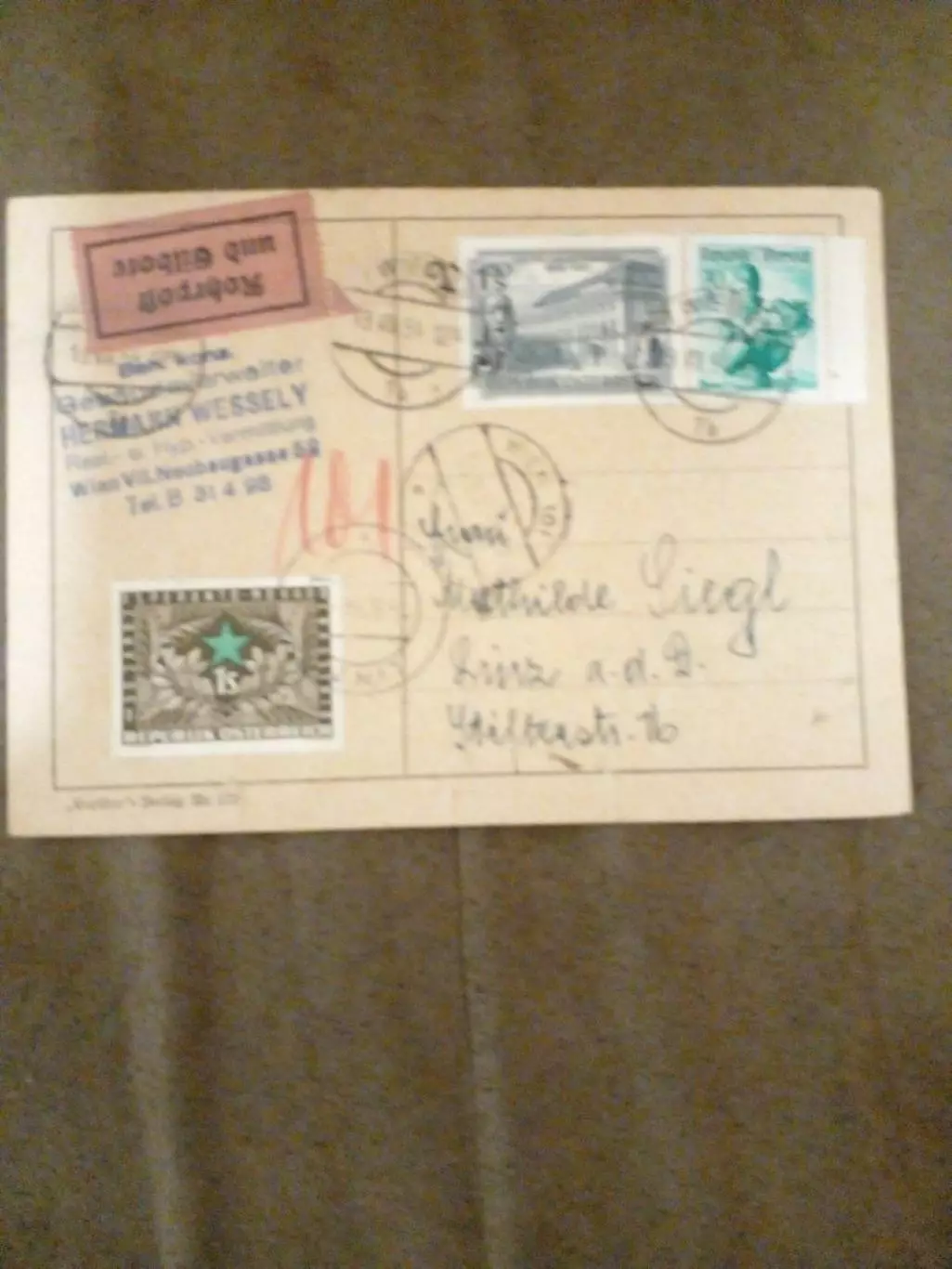 конверт с маркой Австрия 1950 годы