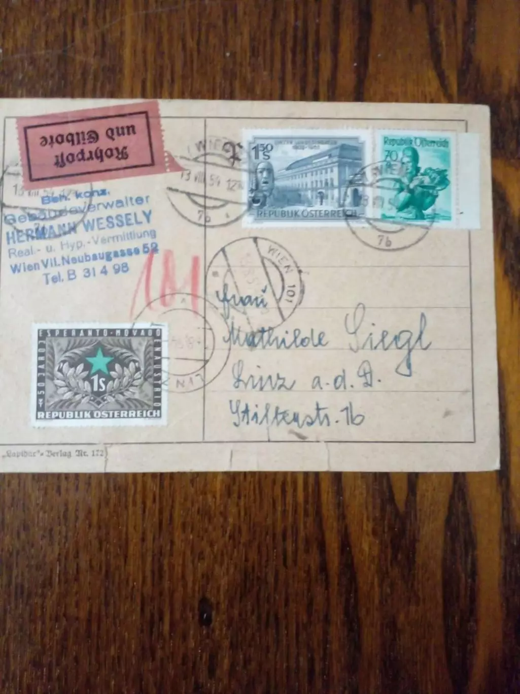 Почтовая карточка Автрия-1954 год
