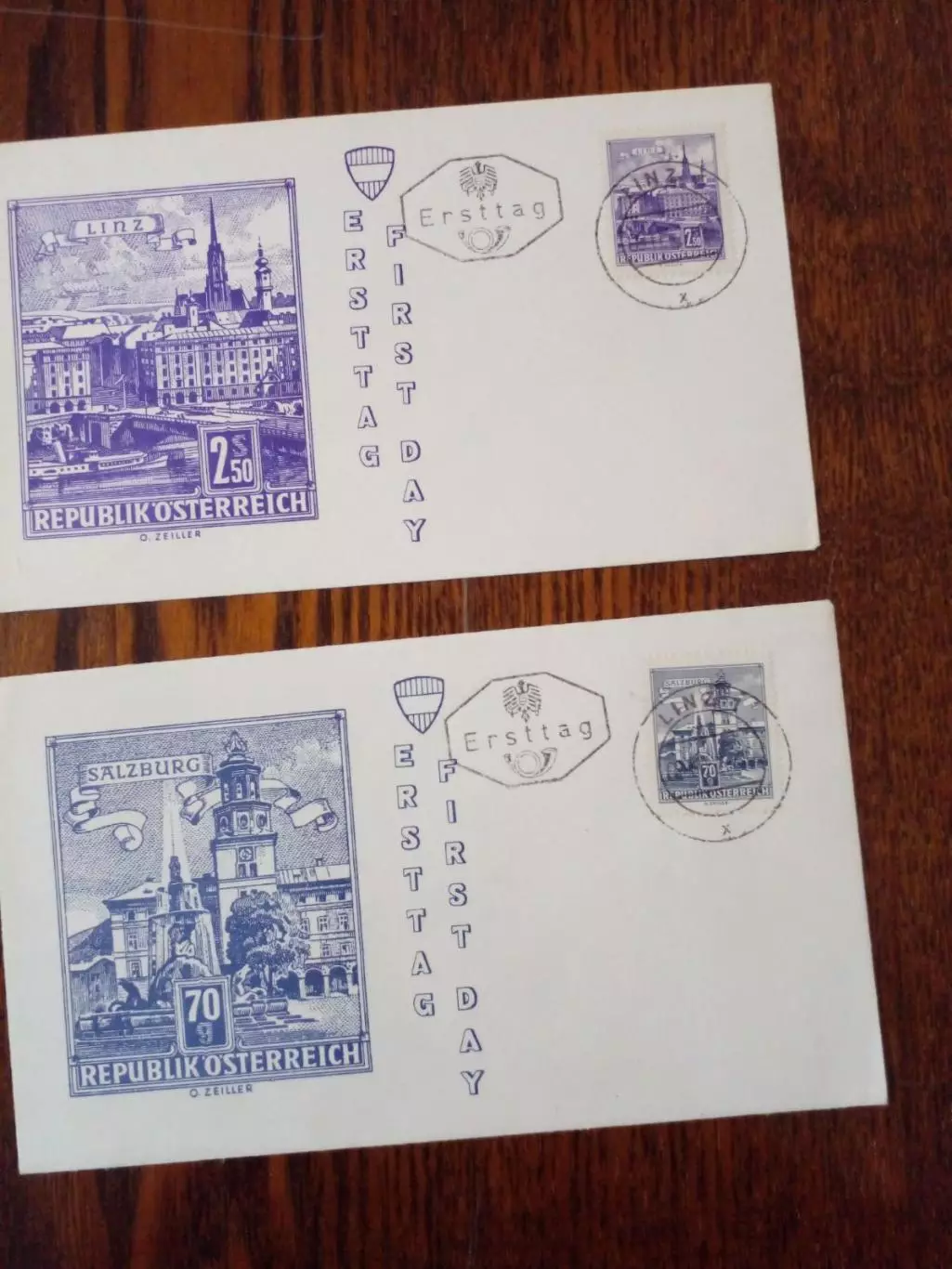 два мини конверта Австрия с марками 1950 годспец гашение