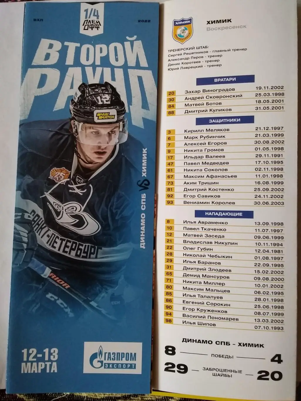 Динамо (Санкт-Петербург) - Химик (Воскресенск). 12-13 марта 2022.