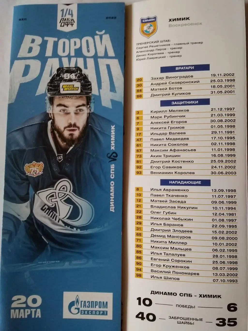 Динамо (Санкт-Петербург) - Химик (Воскресенск). 20 марта 2022.