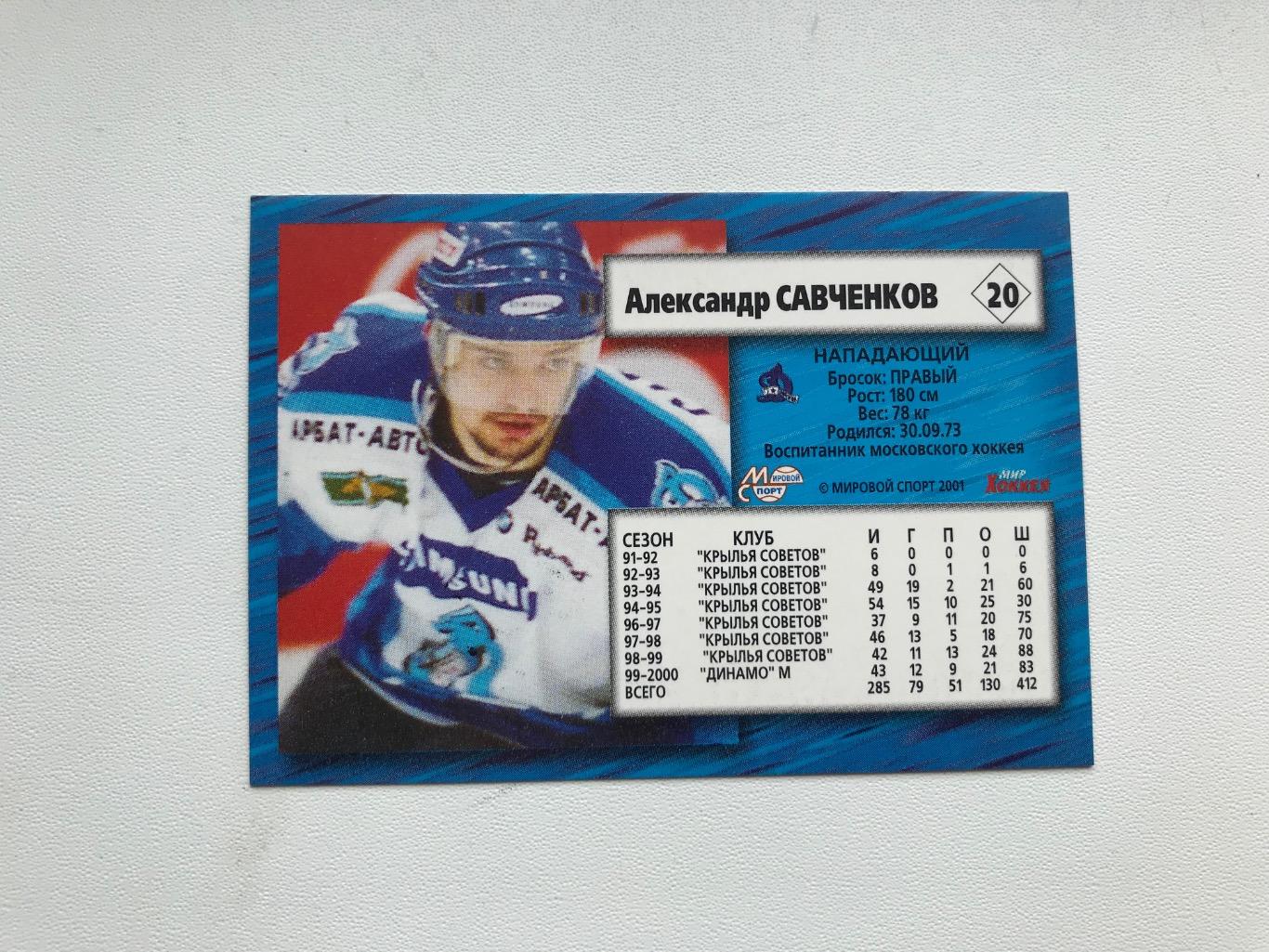 Александр Савченков. Мировой спорт 2000-2001. Российский хоккей. Динамо Москва. 1