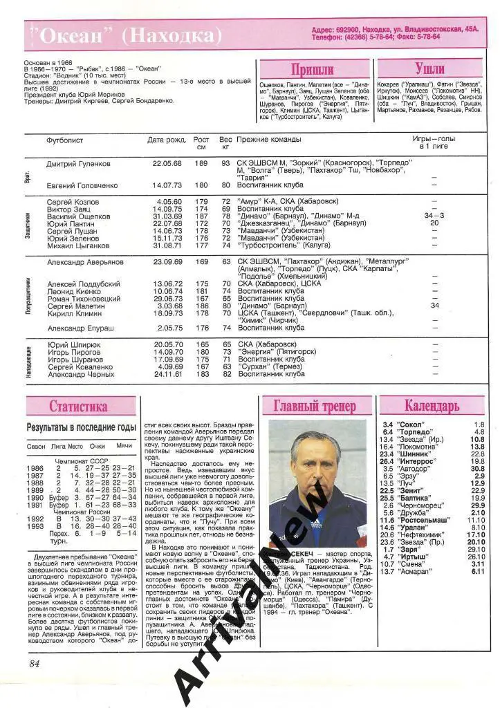 Океан (Находка) сезон 1994 (Фото+заявка)