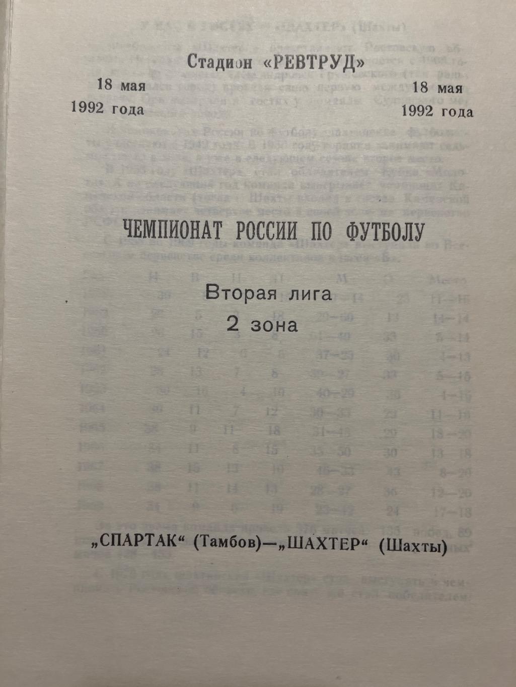 Спартак Тамбов - Шахтер Шахты 1992