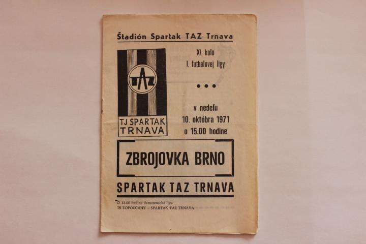 Футбол Чемпионат ЧССР Збройовка Брно : Спартак Трнава 1971 г.