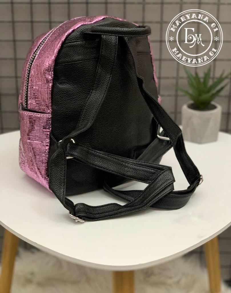 Шикарный блестящий рюкзак розовый 2
