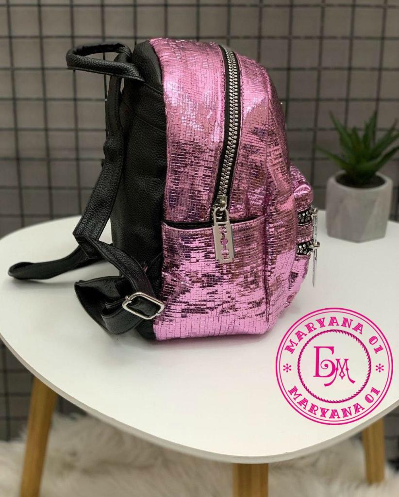 Шикарный блестящий рюкзак розовый 3