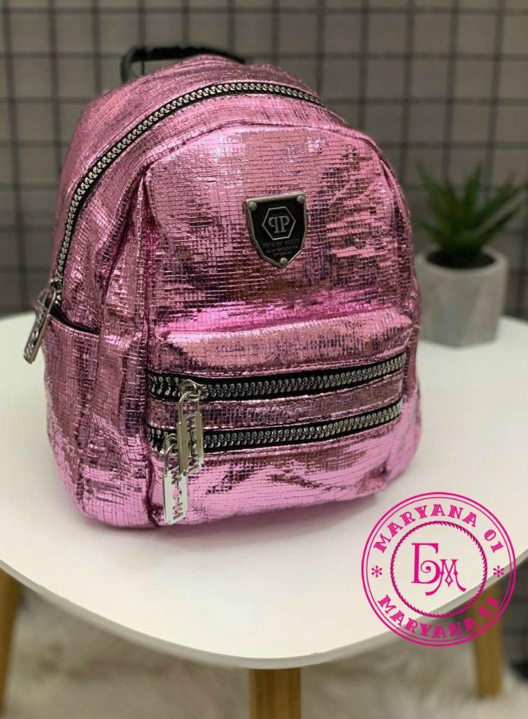 Шикарный блестящий рюкзак розовый 4
