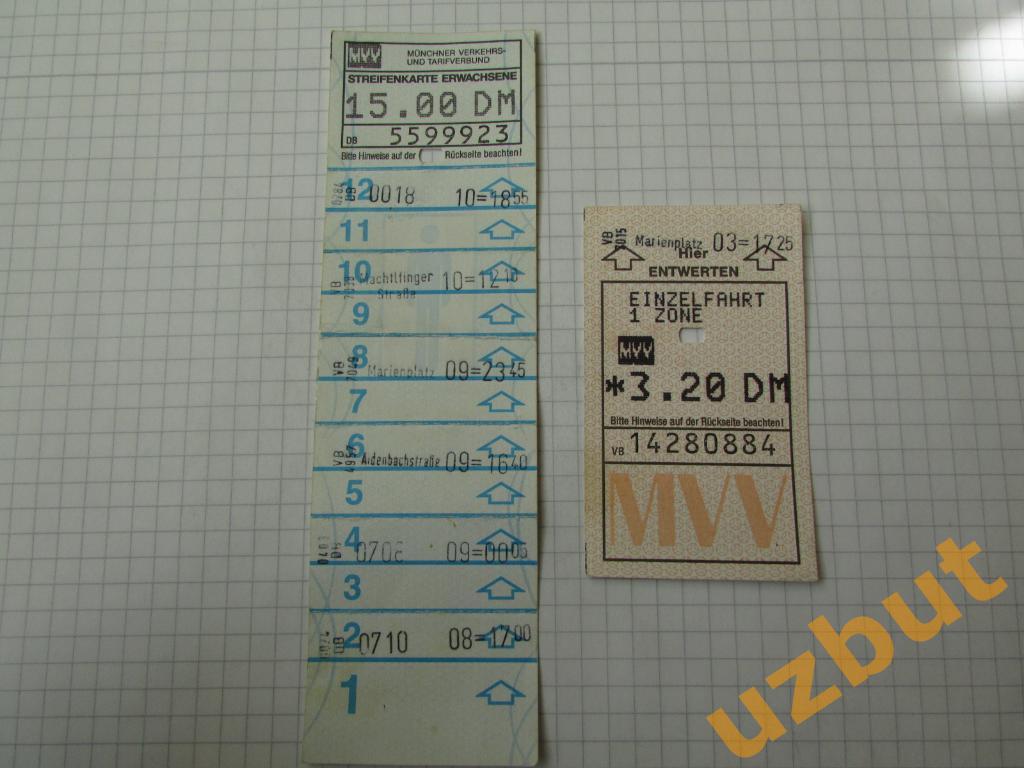 Билеты метро Мюнхен 1995 г Германия