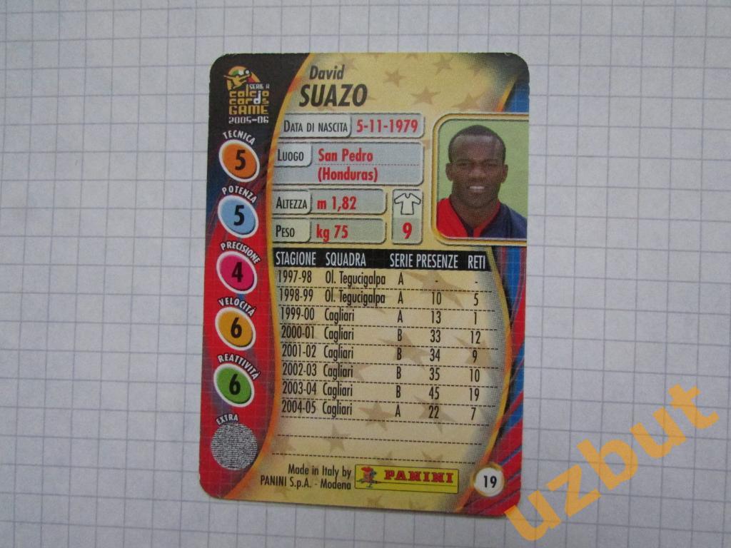 Карточка № 19 David Suazo gold PANINI Serie A 2005-2006. Calcio cards game 1