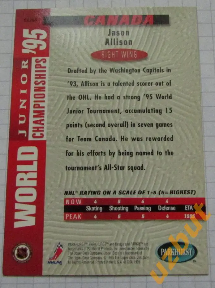 Карточка НХЛ Джейсон Эллисон Канада # se208 J Allison 1995 1