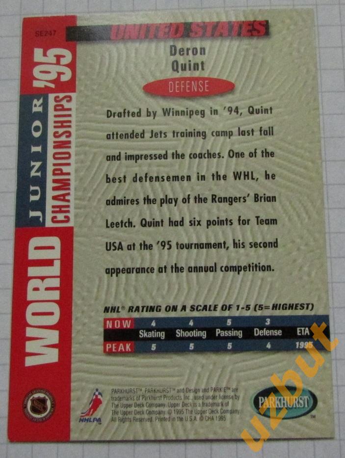 Карточка НХЛ Дерон Куинт США #se247 Deron Quint 1995 1