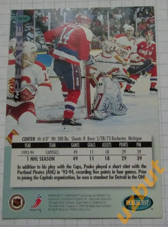 Карточка НХЛ Пэт Пике Вашингтон Кэпиталз se196 Pat Peake 1994 1