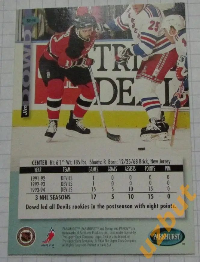 Карточка НХЛ Джим Дауд Нью-Джерси Девилз # se98 Jim Dowd 1994 1