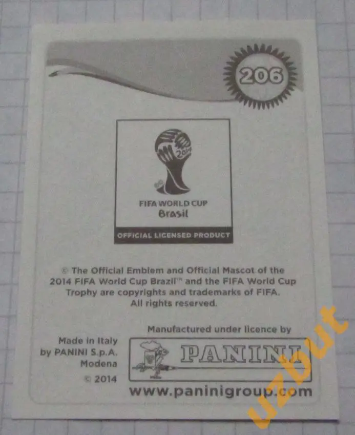 2014 Бразилия Panini № 206 Vasilis Torosidis Греция 1