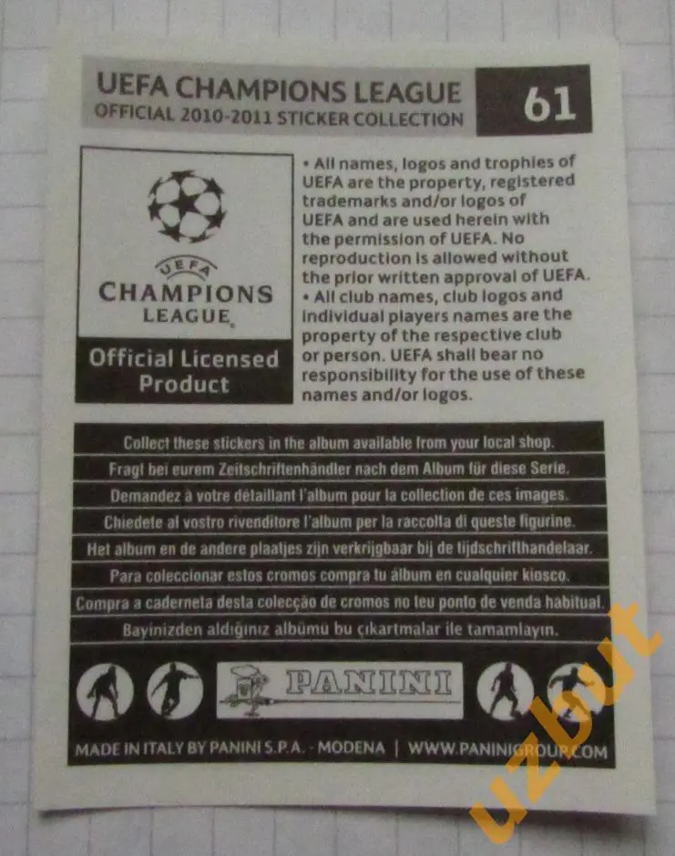 Наклейка №61 Rasmus Bengtsson FC Twente Panini ЛЧ 2010-2011 1