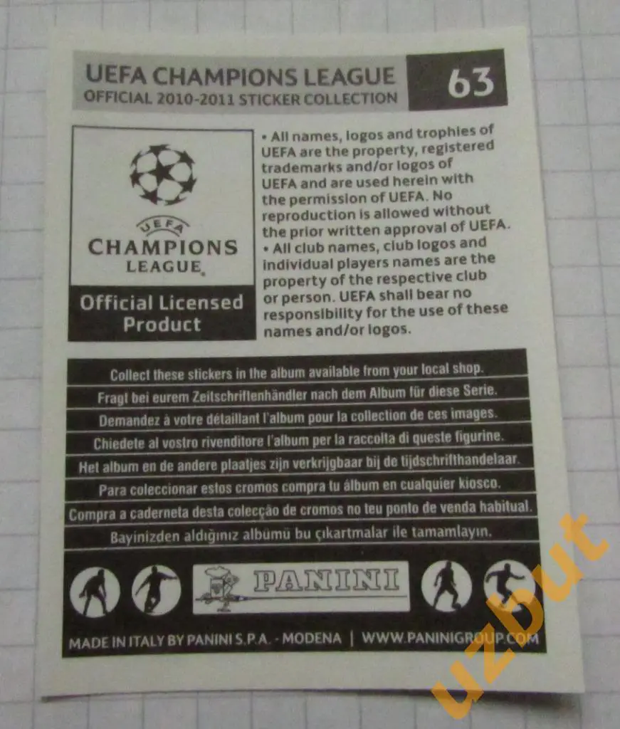 Наклейка №63 Roberto Rosales FC Twente Panini ЛЧ 2010-2011 1