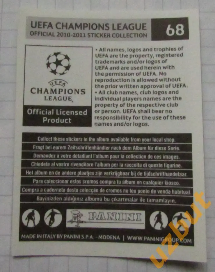 Наклейка №68 Dario Vujicevic FC Twente Panini ЛЧ 2010-2011 1