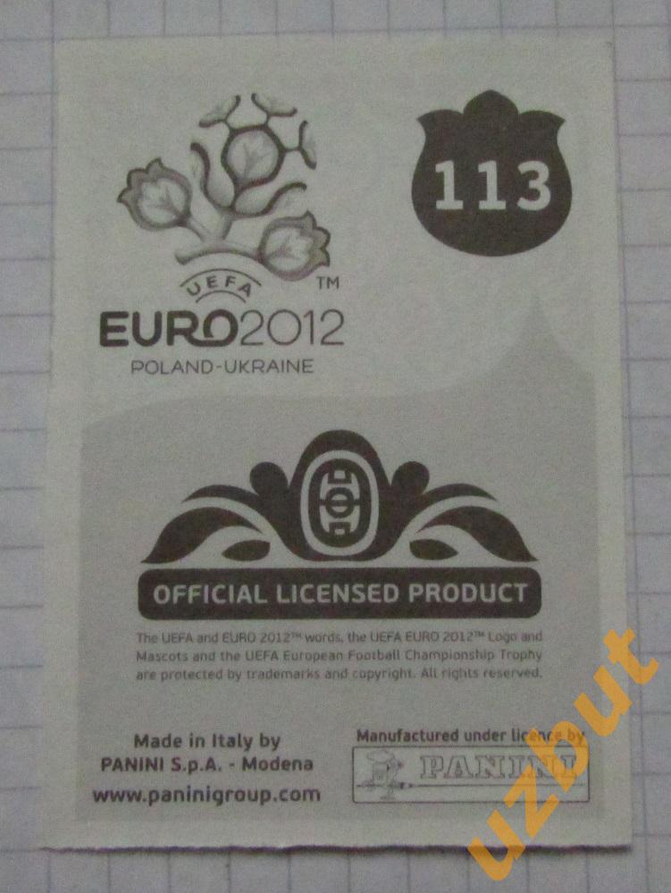 Наклейка № 113 Акинфеев Россия евро 2012 Panini 1