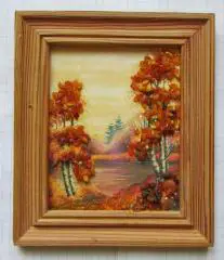 Картина панно пейзаж с янтарем 12 х 14 см