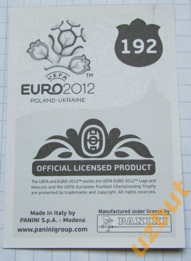 Наклейка № 192 Уэсли Снейдер Нидерланды евро 2012 Panini 1
