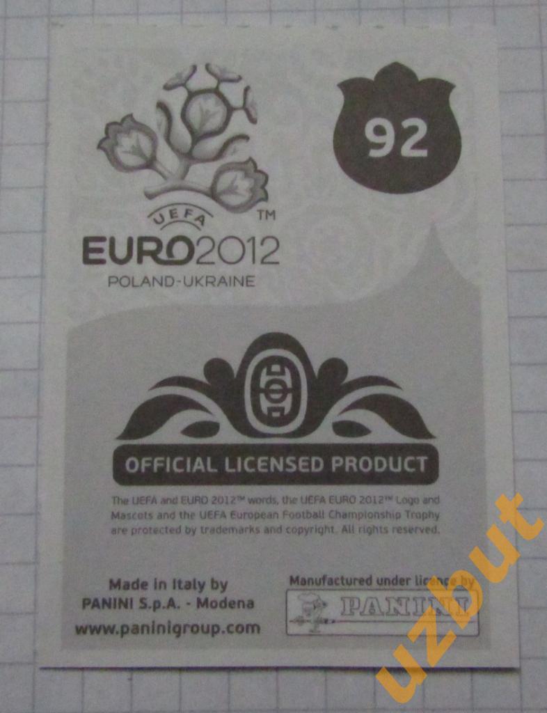 Наклейка № 92 Торосидис Греция евро 2012 Panini 1
