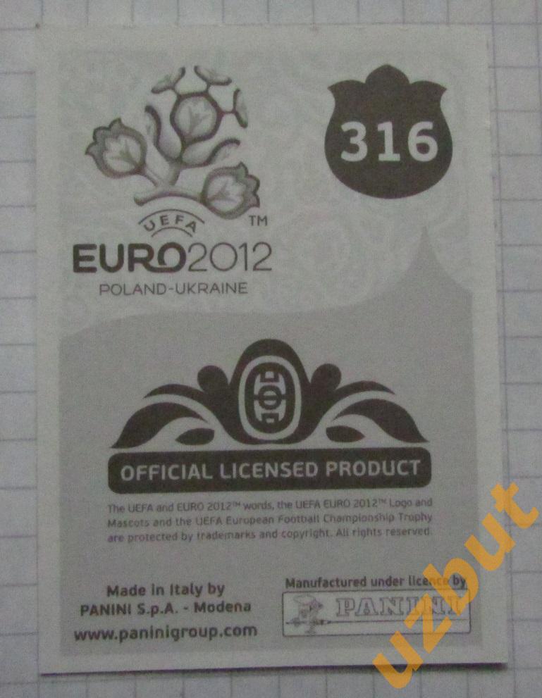 Наклейка № 316 Буффон евро Италия 2012 Panini 1
