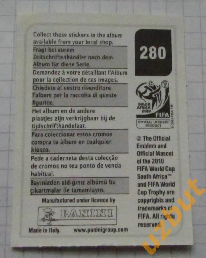 Наклейка № 280 Скотт Чипперфилд Австралия Чемпионат мира по футболу 2010 Panini 1