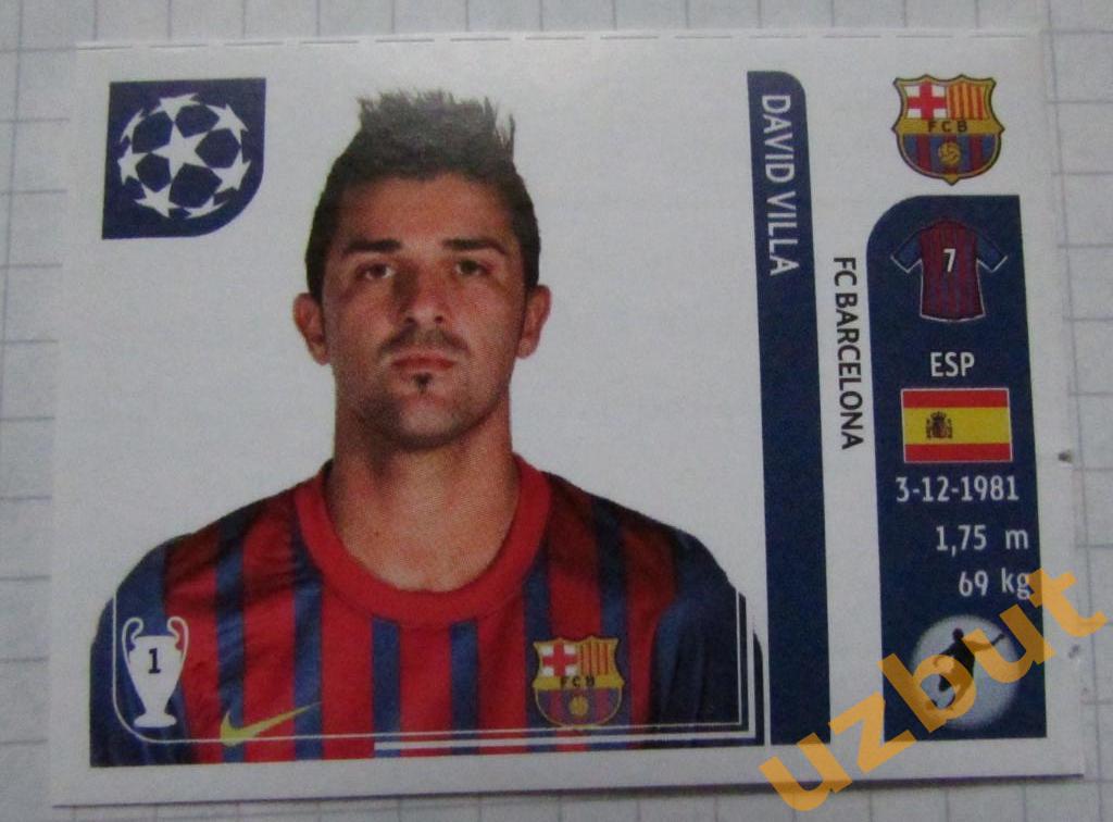 Наклейка № 497 Дэвид Вилла Барселона ЛЧ по футболу 2011-2012 Panini