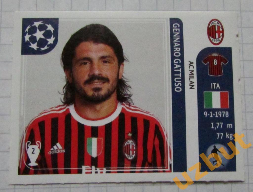 Наклейка № 508 Дженнаро Гаттузо Милан ЛЧ по футболу 2011-2012 Panini