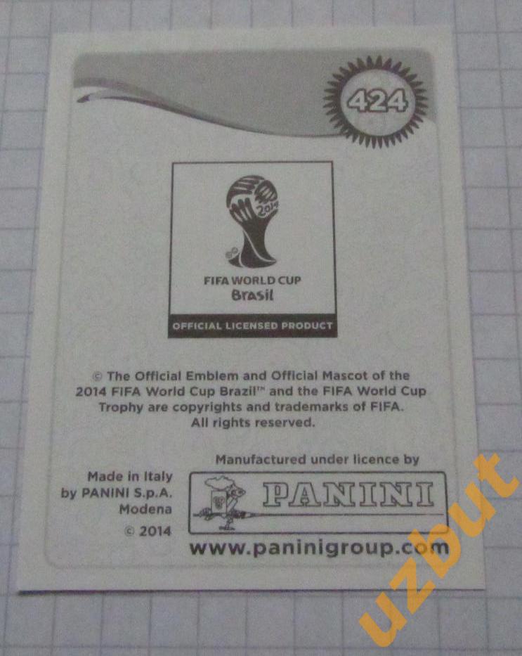 Наклейка № 424 Макси Родригес Аргентина ЧМ 2014 Бразилия Panini 1
