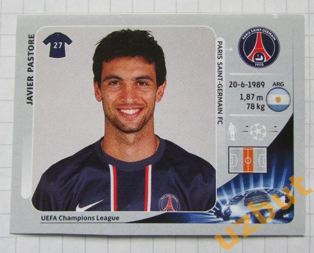 Наклейка № 61 Хавьер Пасторе ПСЖ Panini ЛЧ 2012-2013 (2)