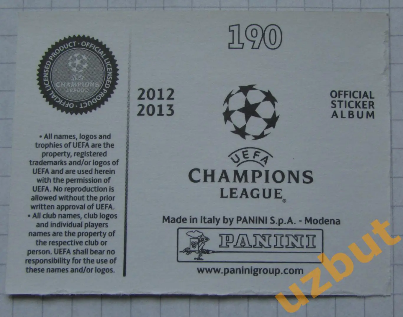 Наклейка № 190 Кержаков Зенит Panini ЛЧ 2012-2013 (2) 1