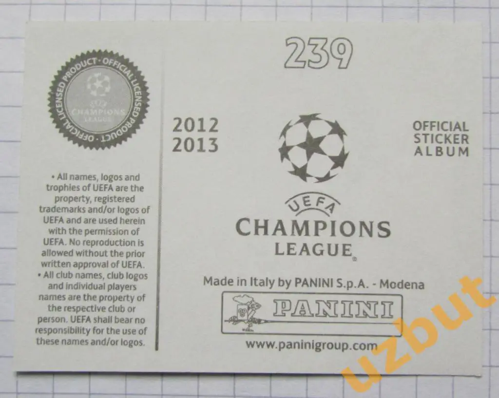 Наклейка № 239 Лука Модрич \ Реал \ ЛЧ по футболу 2012-2013 Panini 1